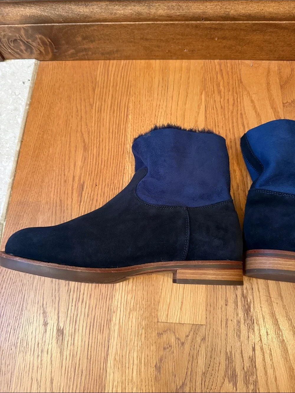 Shabbies Amsterdam Suede Ankle booties two toned blue made in Portugal US 8.5